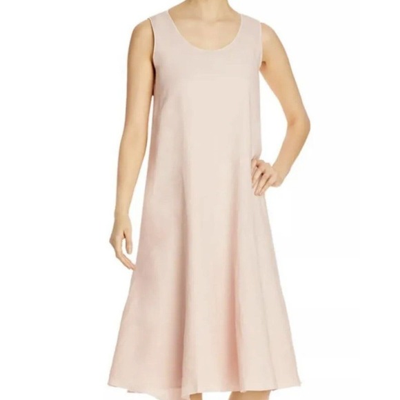 Eileen Fisher Organic Handkerchief Linen Powder Pink Tank Dress W/Slip $248 - Picture 2 of 14